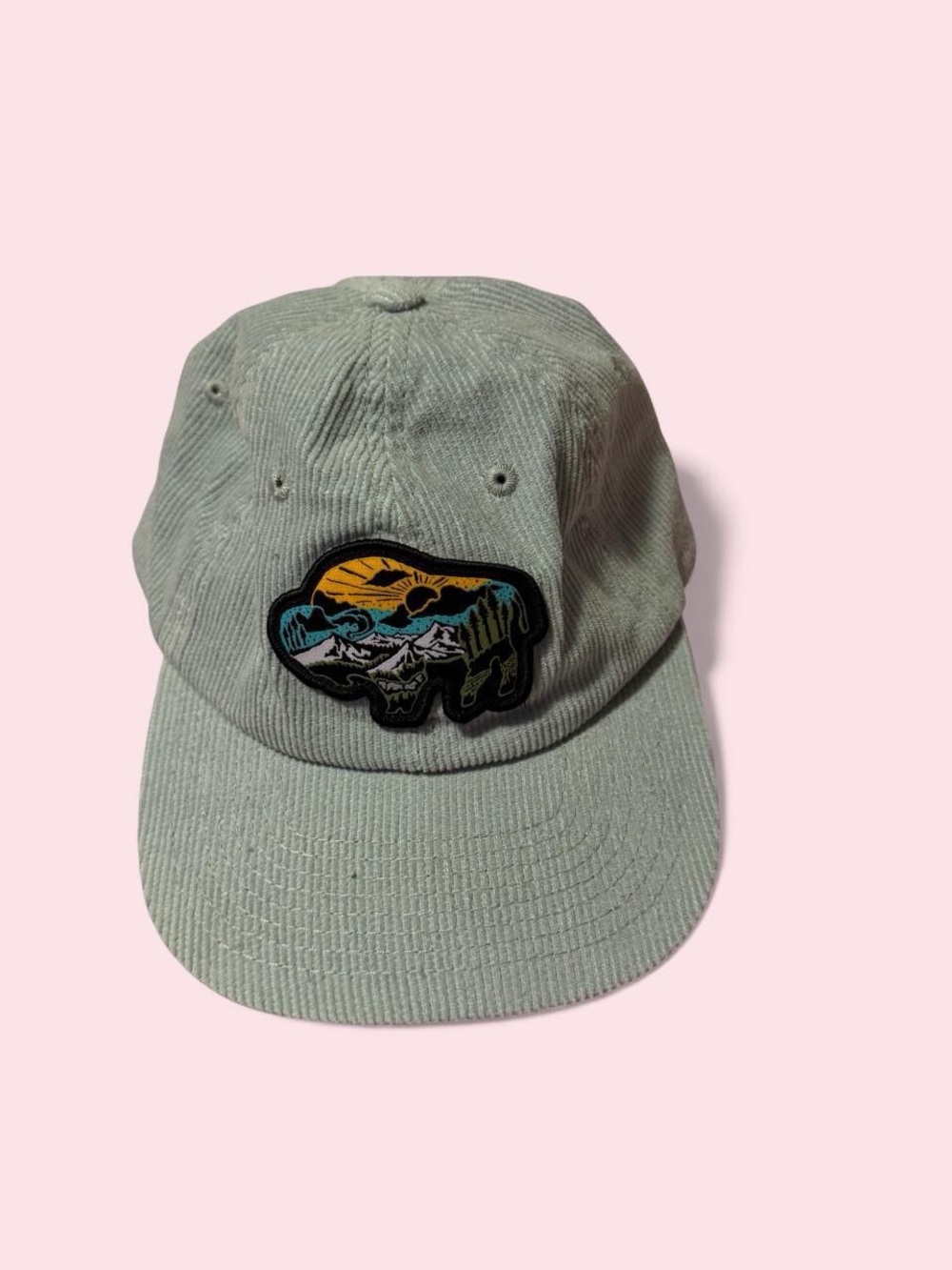 Corduroy Sage Baseball Cap with Buffalo Patch